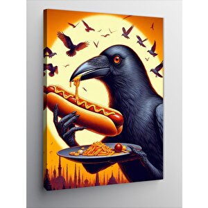 Kanvas Tablo Hotdog Yiyen Karga 70x100 cm
