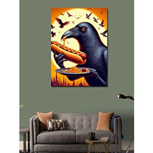 Kanvas Tablo Hotdog Yiyen Karga 70x100 cm