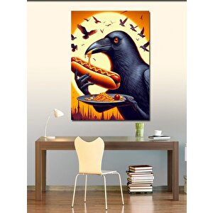 Kanvas Tablo Hotdog Yiyen Karga 70x100 cm