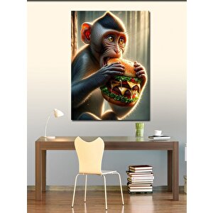 Kanvas Tablo Hamburger Yiyen Maymun 100x140 cm