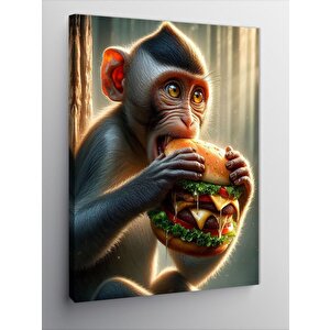Kanvas Tablo Hamburger Yiyen Maymun