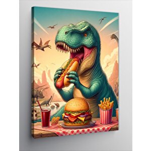 Kanvas Tablo Hotdog Yiyen Dinozor 70x100 cm
