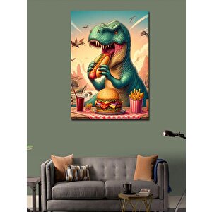 Kanvas Tablo Hotdog Yiyen Dinozor 70x100 cm