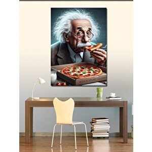 Kanvas Tablo Albert Einstein Ve Pizza 50x70 cm