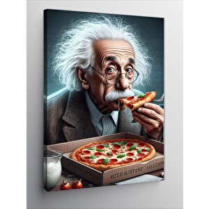 Kanvas Tablo Albert Einstein Ve Pizza 100x140 cm