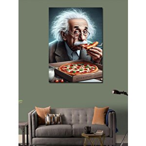 Kanvas Tablo Albert Einstein Ve Pizza 100x140 cm