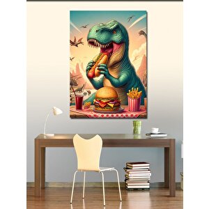 Kanvas Tablo Hotdog Yiyen Dinozor 50x70 cm