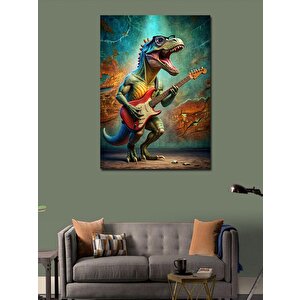Kanvas Tablo Elektro Gitar Çalan Dinazor 100x140 cm