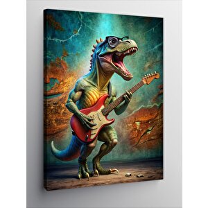 Kanvas Tablo Elektro Gitar Çalan Dinazor 70x100 cm