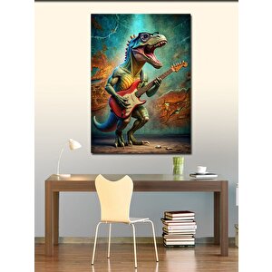 Kanvas Tablo Elektro Gitar Çalan Dinazor 70x100 cm