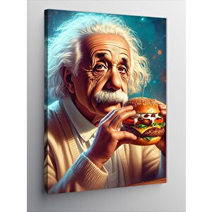 Kanvas Tablo Albert Einstein Ve Hamburger 70x100 cm