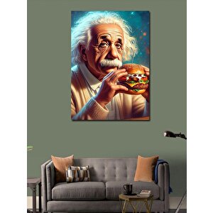 Kanvas Tablo Albert Einstein Ve Hamburger 70x100 cm