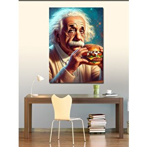 Kanvas Tablo Albert Einstein Ve Hamburger 70x100 cm