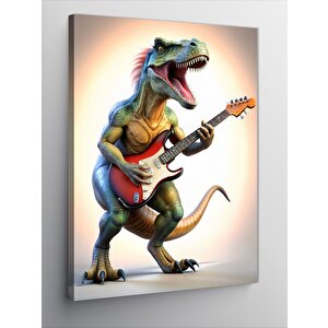 Kanvas Tablo Elektro Gitar Çalan Dinazor 100x140 cm
