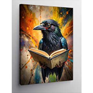 Kanvas Tablo Kitap Okuyan Gözlüklü Karga 100x140 cm