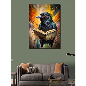 Kanvas Tablo Kitap Okuyan Gözlüklü Karga 100x140 cm