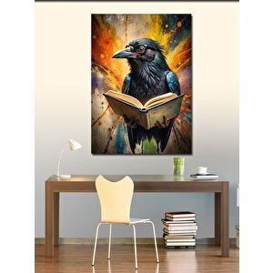 Kanvas Tablo Kitap Okuyan Gözlüklü Karga 100x140 cm