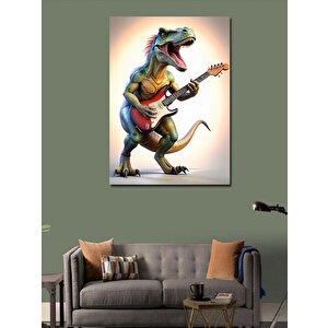 Kanvas Tablo Elektro Gitar Çalan Dinazor 50x70 cm