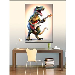 Kanvas Tablo Elektro Gitar Çalan Dinazor 50x70 cm