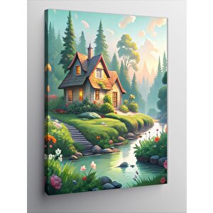 Kanvas Tablo Nehir Kenarındaki Ev 50x70 cm