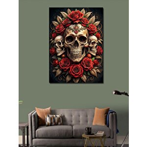 Kanvas Tablo Kurukafalar Ve Kırmızı Güller 70x100 cm