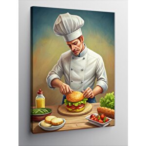Kanvas Tablo Aşçı Ver Taze Hamburger 100x140 cm