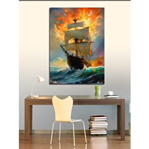 Kanvas Tablo Gün Batımı Ve Korsan Gemi 100x140 cm
