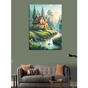 Kanvas Tablo Nehir Kenarındaki Ev 100x140 cm