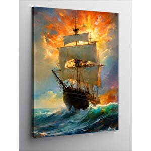 Kanvas Tablo Gün Batımı Ve Korsan Gemi 70x100 cm