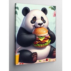 Kanvas Tablo Hamburger Yiyen Panda 50x70 cm