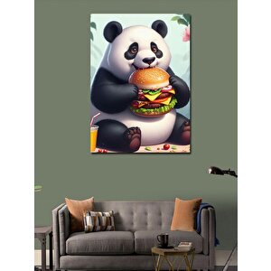 Kanvas Tablo Hamburger Yiyen Panda