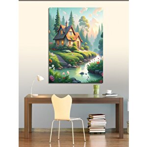 Kanvas Tablo Nehir Kenarındaki Ev 70x100 cm