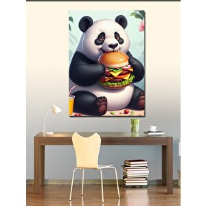 Kanvas Tablo Hamburger Yiyen Panda 100x140 cm