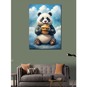 Kanvas Tablo Hamburger Yiyen Panda 100x140 cm