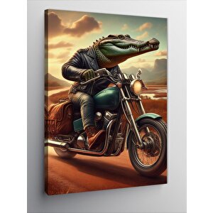 Kanvas Tablo Timsah Motorsikletle Yollarda 50x70 cm