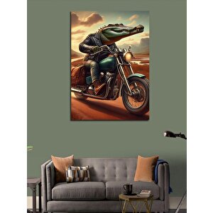 Kanvas Tablo Timsah Motorsikletle Yollarda 50x70 cm