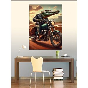 Kanvas Tablo Timsah Motorsikletle Yollarda 50x70 cm