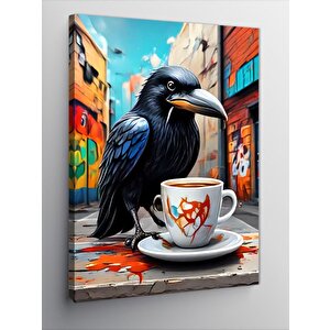 Kanvas Tablo Kahve İçen Karga 70x100 cm