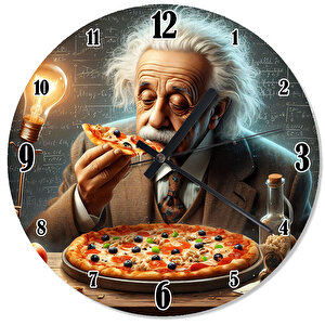 Albert Einstein Pizza Temalı Akarlı Duvar Saati