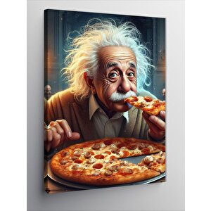 Kanvas Tablo Albert Einstein Pizza Yiyor 100x140 cm