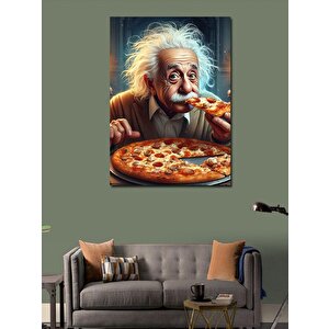 Kanvas Tablo Albert Einstein Pizza Yiyor 50x70 cm