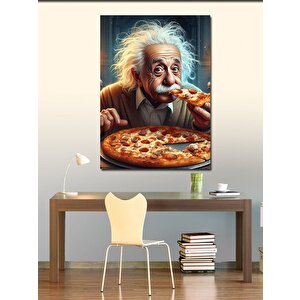 Kanvas Tablo Albert Einstein Pizza Yiyor 50x70 cm