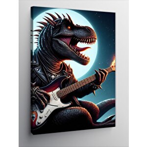 Kanvas Tablo Elektro Gitar Çalan Dinazor 100x140 cm