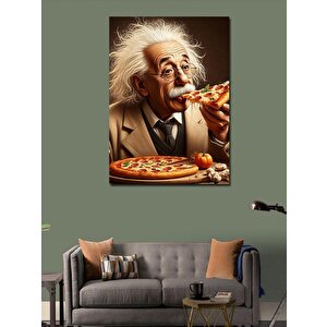 Kanvas Tablo Albert Einstein Pizza Yiyor Pop Art 100x140 cm
