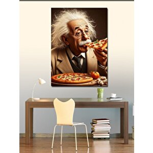 Kanvas Tablo Albert Einstein Pizza Yiyor Pop Art 100x140 cm