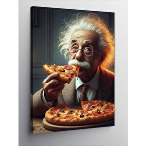 Kanvas Tablo Albert Einstein Pizza Yiyor 100x140 cm