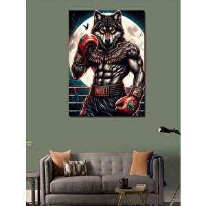 Kanvas Tablo Boksör Kurt Ve Ay 100x140 cm