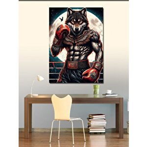 Kanvas Tablo Boksör Kurt Ve Ay 100x140 cm