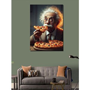 Kanvas Tablo Albert Einstein Pizza Yiyor