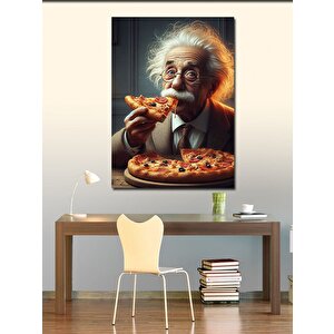 Kanvas Tablo Albert Einstein Pizza Yiyor